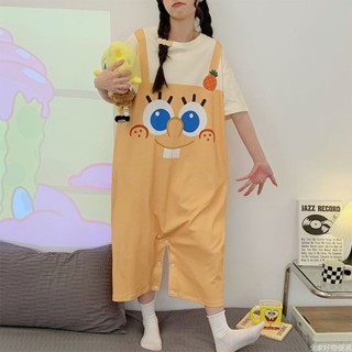 【桃園出貨】海綿寶寶連體睡衣女夏季短袖可愛卡通睡裙學生宿舍可外穿家居服 女生睡衣 大尺碼睡衣 大碼睡裙 睡衣裙VFY