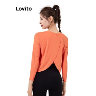 Lovito 女士運動款素色雙層運動 T 恤 LNL57323
