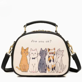 MISSKOI【現貨】甜美可愛斜背包貓咪圖案手提包百搭斜背包