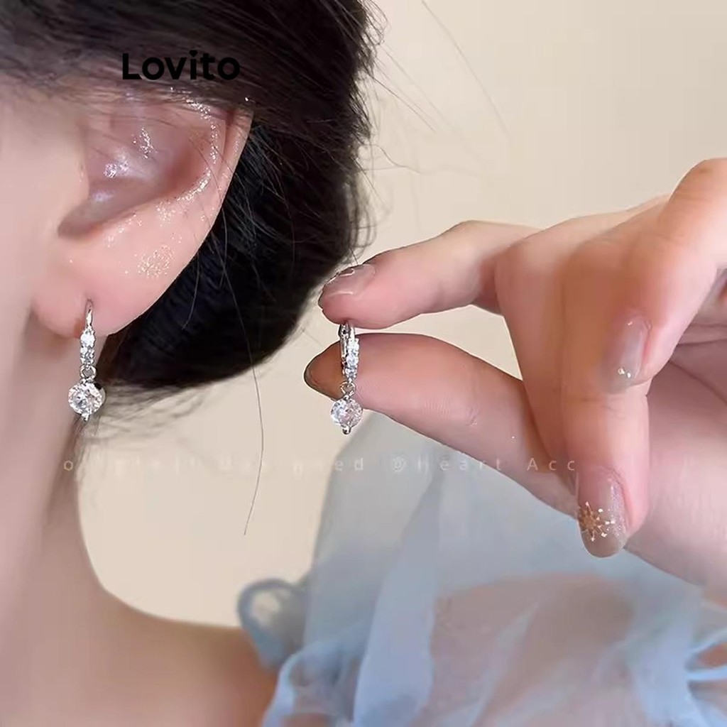 Lovito 女士休閒素色水鑽耳環 LFA27310