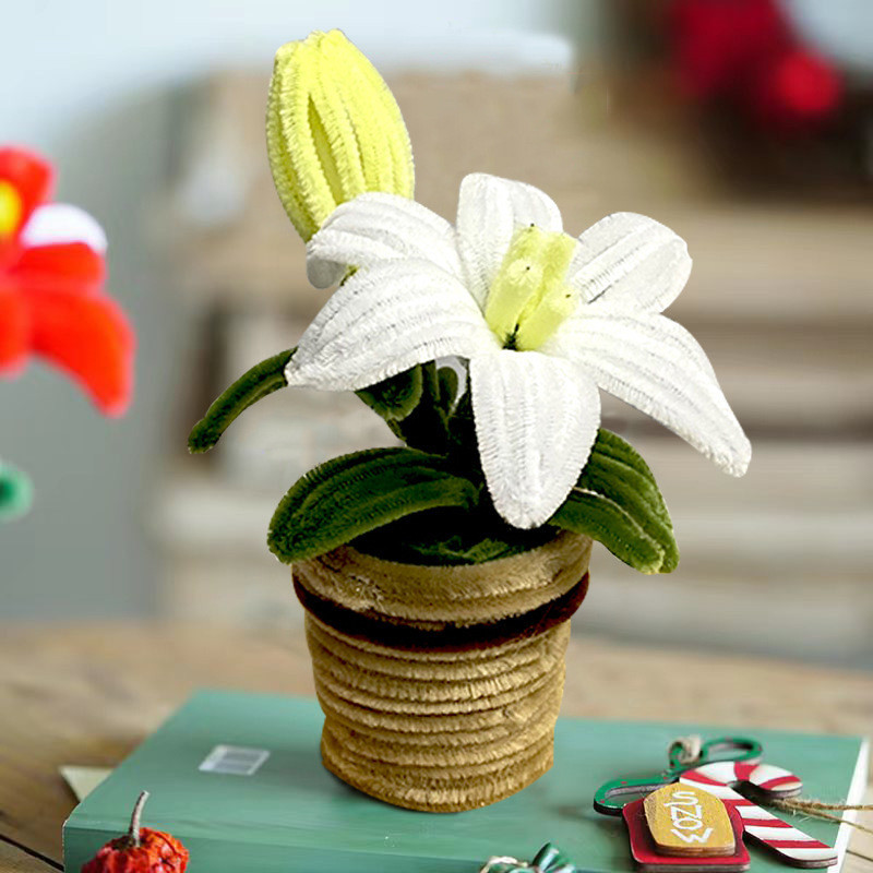 扭棒小盆栽花朵扭扭棒手工工藝品 手工diy材料包小花盆 百合鈴蘭花束材料 簡單製作裝飾