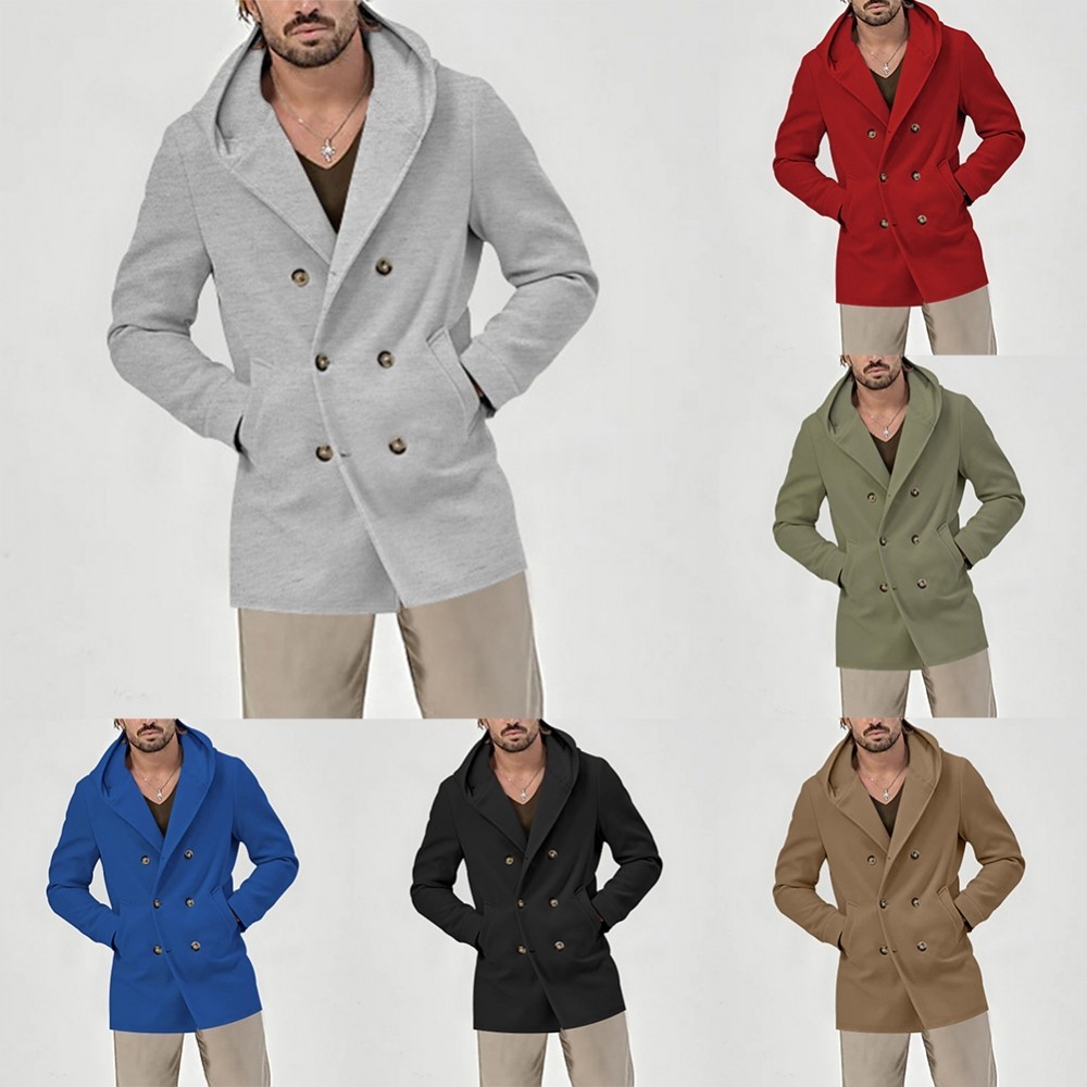 男士羊毛大衣新款時尚中長款加厚保暖羊毛風衣大衣外套