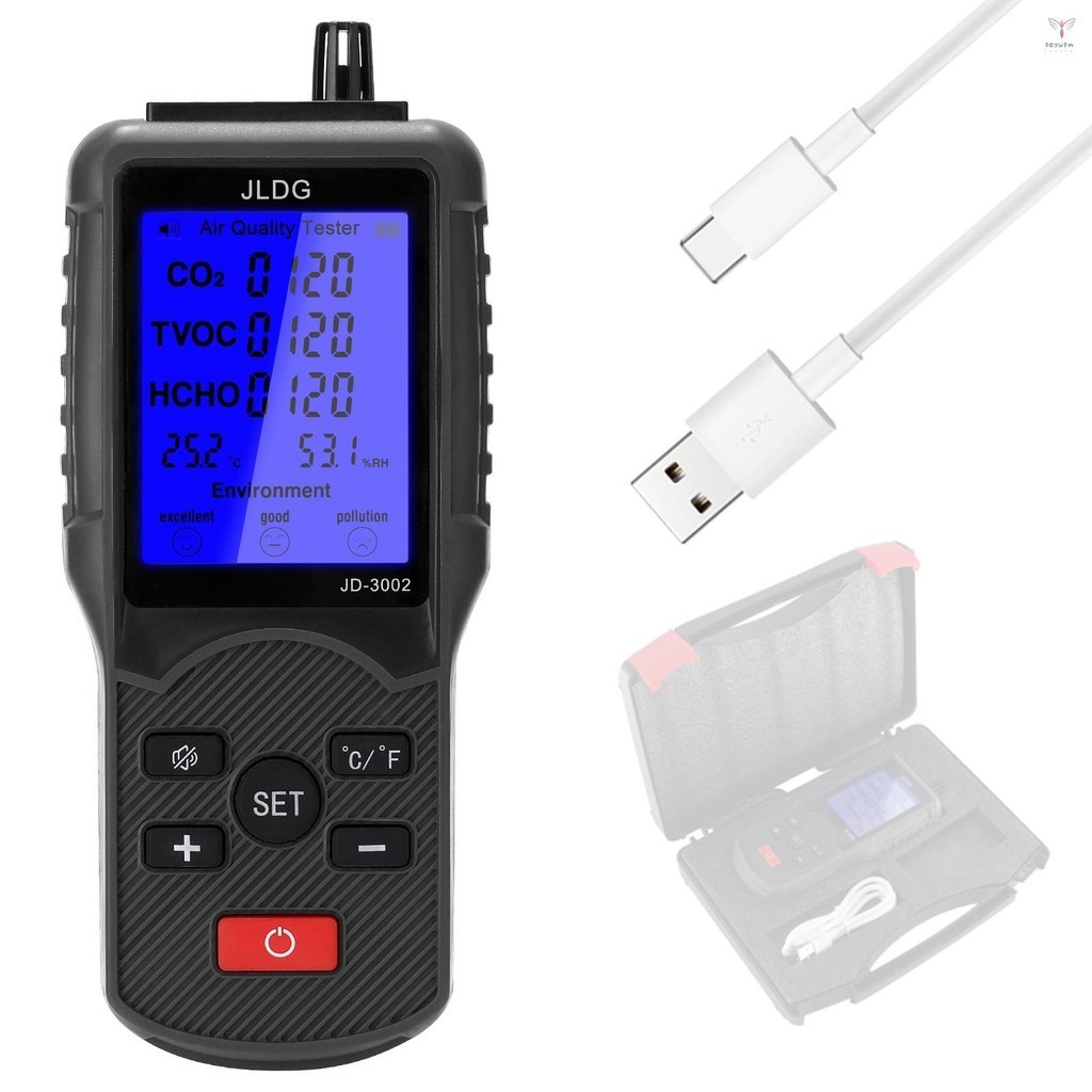 多功能空氣質量測試儀 CO2 TVOC 儀表溫度濕度測量裝置帶 USB 電纜