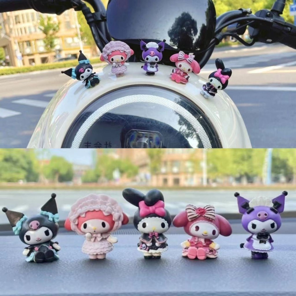 三麗鷗 5 件裝 Kuromi Sanrio 汽車中控台儀表板裝飾/桌面卡通塑料娃娃裝飾品電動自行車裝飾品