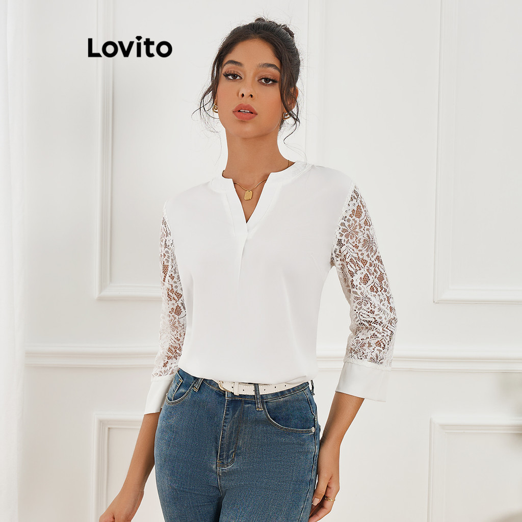 Lovito 女用優雅有色蕾絲襯衫 LBL10019