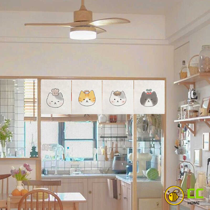 CC❤Home 日式卡通貓咪裝飾旗簾臥室窗戶遮擋短簾可愛掛簾廚房布簾櫥櫃遮擋簾