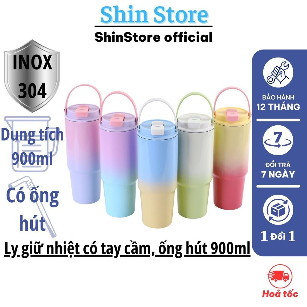 Inox 304 帶把手保溫杯,帶 900ml 吸管,配備超好配色方案 - Shin Store