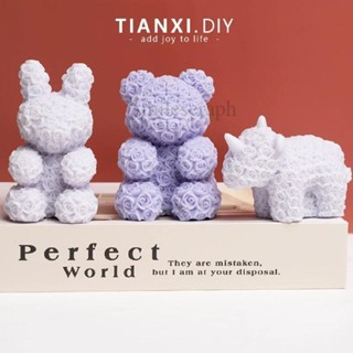ins風情人節玫瑰花香薰蠟燭模具 小熊可愛兔子矽膠模具 diy烘焙慕斯 滴膠模具 石膏模具