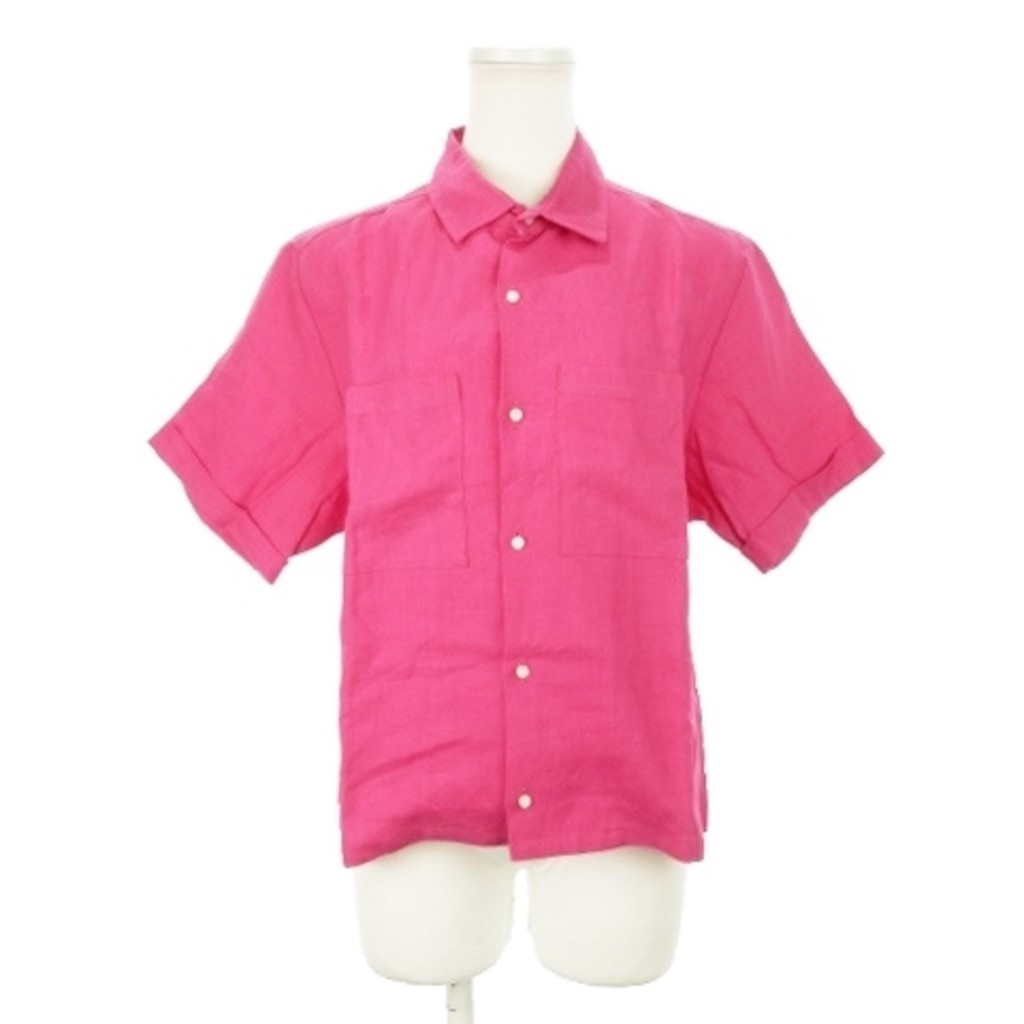 PINK襯衫粉色 亞麻布 厚 短袖 日本直送 二手