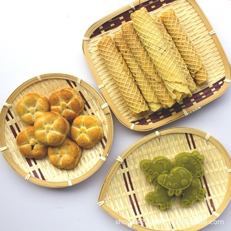 日式創意點心乾果竹盤子 天然竹編盤子 簸箕酒店茶几零食竹筐 水果盤