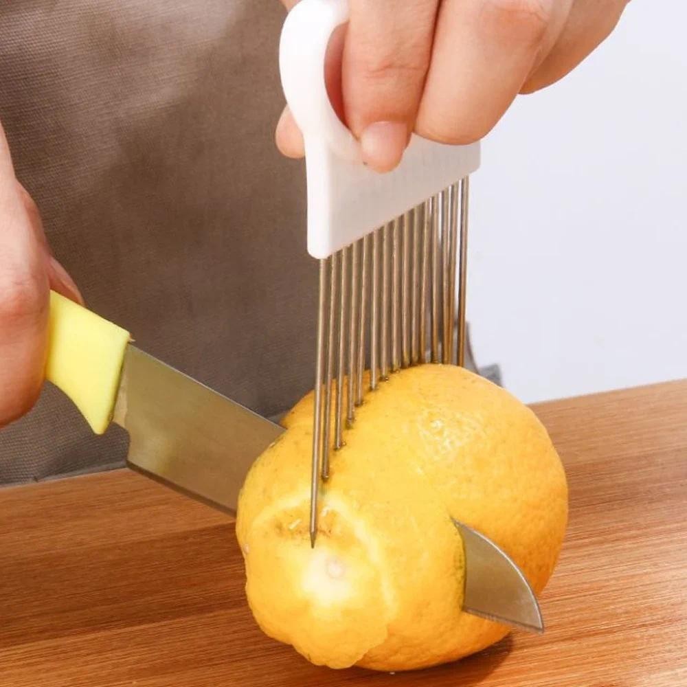 不銹鋼洋蔥針洋蔥叉蔬菜水果切片機番茄刀切割安全輔助架廚房配件工具