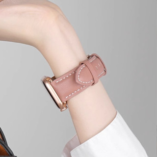 小牛皮真皮錶帶 金屬方扣 適用於Apple Watch 9 8 7 6 5 SE 45mm 49mm 41mm 替換錶帶