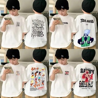 Soffny 兒童短袖 T 恤 2-14 歲韓版酷雙印花夏季卡通 T 恤夏季男嬰女童純棉上衣可愛襯衫 Polo