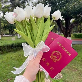 🎇新款特賣🎇領證手捧花手感鬱金香新娘結婚模擬花束韓式婚禮婚紗照攝影花束
