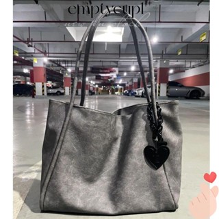 EMPTYCUP單肩包,黑色丘比特愛情圖案女款手提包,時尚手提包PU皮革大容量購物袋