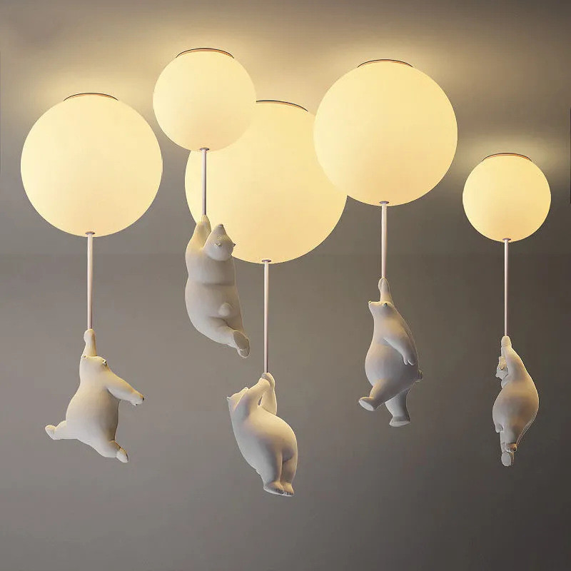 卡通小熊燈兒童房吸頂玄關客廳吊燈北歐創意溫馨男女孩臥室氣球燈