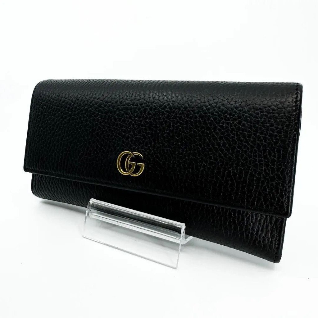 GUCCI 古馳 錢包 長夾 GG Marmont系列 雙G 黑色 Continental 皮革 日本直送 二手