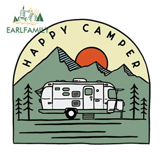 EARLFAMILY 13cm Happy Camper 汽車貼紙卡通有趣防刮空調擋風玻璃乙烯基貼花適用於任何平面光滑清