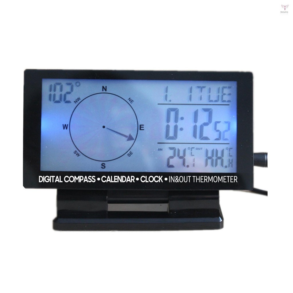 液晶數字汽車溫度計多功能汽車指南針儀表車載時鐘日曆週室內外溫度計帶背光