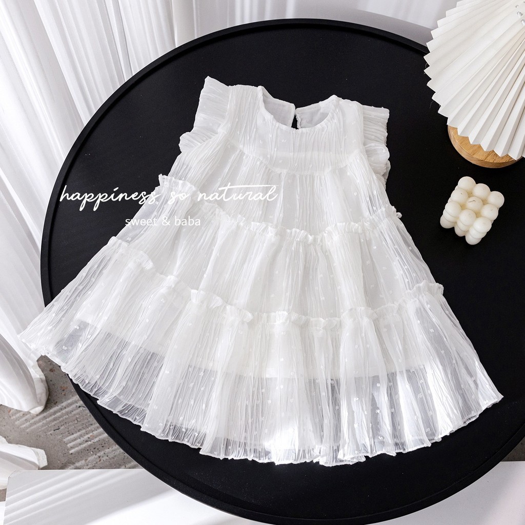 [K8K] 現貨 夏季新款女童甜美花邊白色氣質洋裝 女童白色洋裝 女童洋裝夏天 女童洋裝 童裝洋裝