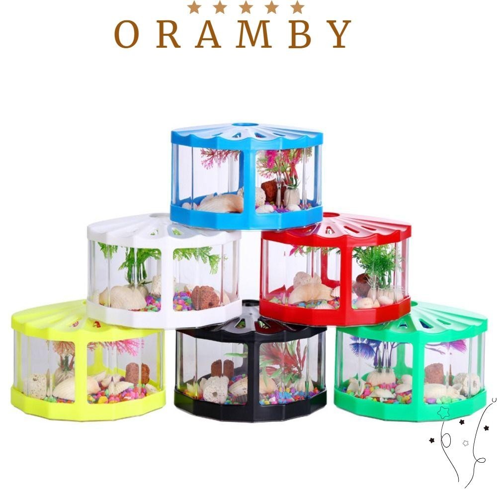 ORAMBEAUTY鬥魚魚缸,多色微景觀積木水族館,創意鬥魚缸扇形熱帶魚養殖箱桌面擺件