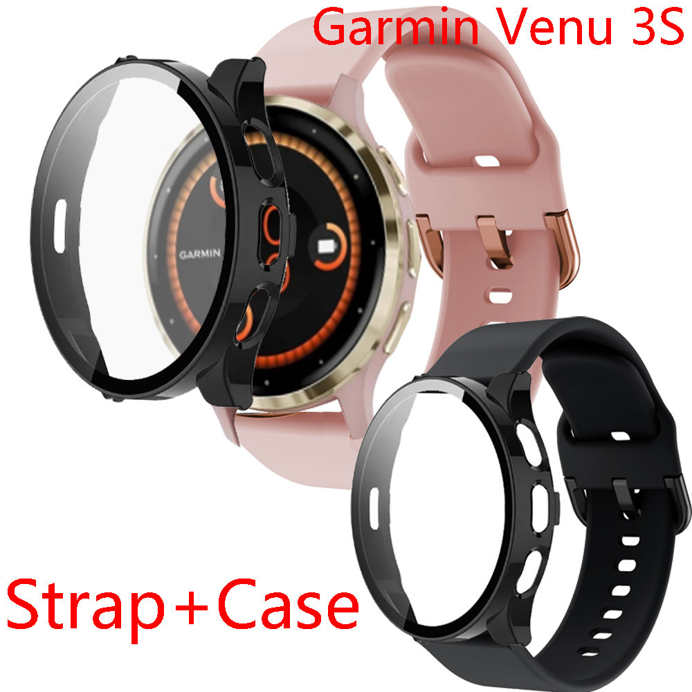 Garmin Venu 3S 智能手錶 PC+鋼化玻璃保護殼全屏保護殼適用於 Garmin Venu3S 矽膠錶帶腕帶手