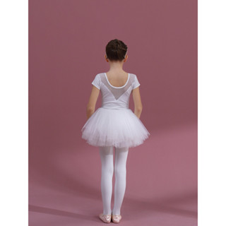【大耳象】女童舞蹈服 夏季新款兒童短袖純棉練功服 女孩芭蕾舞裙白色考級服裝
