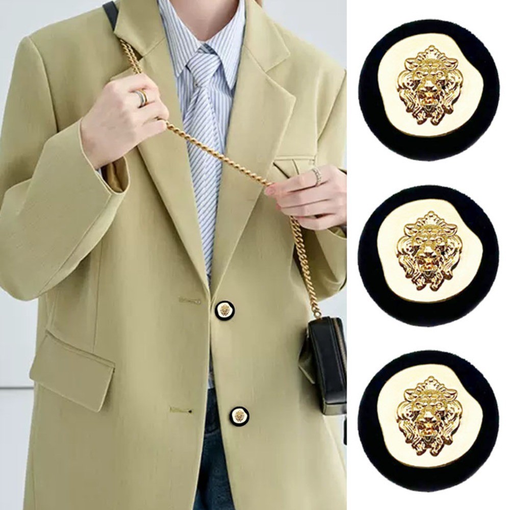BFXDG 5件/套高級植絨獅子頭金屬鈕扣時尚襯衫小外套洋裝西裝外套釦子