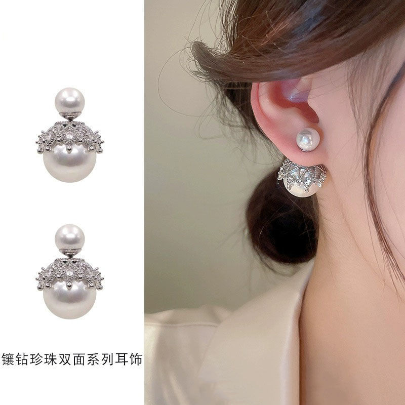 法式復古純銀耳環雙面前後款珍珠女設計感耳環名媛氣質耳飾