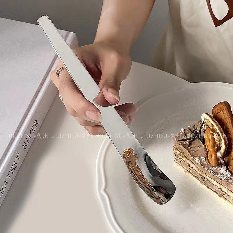 不鏽鋼雪糕勺甜品勺攪拌勺平頭方頭長柄蛋糕勺網紅高顏值勺子餐具
