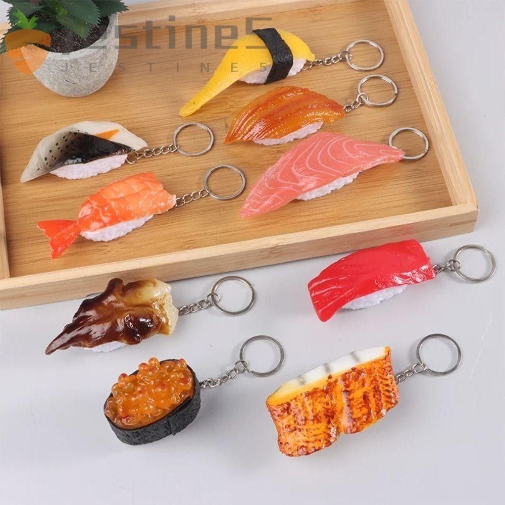 JESTINE假壽司模型鑰匙扣,烤鰻魚日式風格仿真食品鑰匙鏈,玉古屋燒三文魚海膽海鮮壽司模型玩具