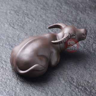 茶寵 泡茶小擺件 動物擺件 茶盤裝飾 紫砂水牛茶寵擺件牛轉乾坤茶玩招財生肖牛精品茶盤茶從寶可愛可養