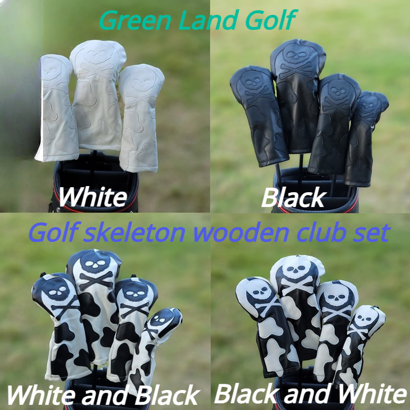 Skull 通用高爾夫球桿套,黑白高爾夫球鐵套,木套,編號 1,號 3 3 號 5 個高爾夫球桿保護套,麥克骷髏頭保護套