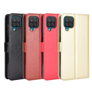 日本書本式保護套 適用三星A12手機殼Samsung Galaxy A12手機皮套翻蓋瘋馬紋插卡M12