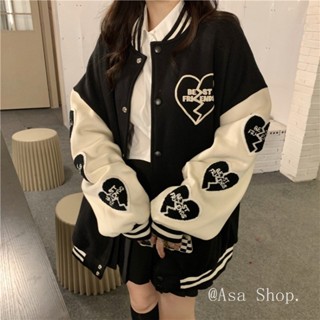 Asa Shop 美式高街棒球外套 針織上衣 冬天女外套 長袖上衣 棒球情侶衣 長袖外套 ins潮情侶上衣 棒球外套