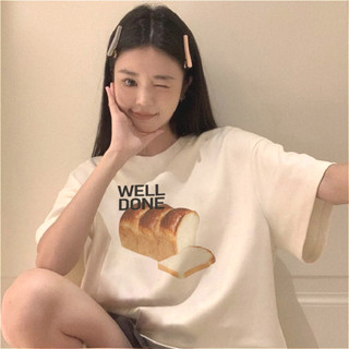 心動一萬遍！現貨100%純棉短袖 小眾潮牌麵包印花 韓版T恤女 日系夏季寬鬆情侶上衣 美式甜酷ins風服飾 大尺碼衣服