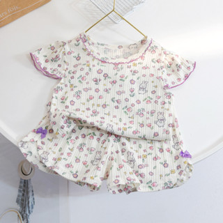 【全店免運】兒童睡衣夏季薄款短袖短褲純棉空調服女童韓版碎花傢居服套裝