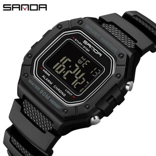 Sanda 2156 軍用錶盤 Led 數字手錶秒錶男士時尚男士手錶軍用防水運動手錶