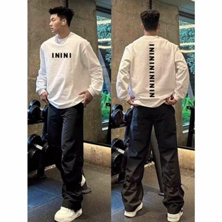 【HOT 本舖】男裝 M-5XL 韓國ins小眾 運動印花 休閒百搭 寬鬆純棉 圓領打底 長袖T恤 上衣男女潮