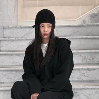 ‹包頭帽›現貨 JENNIE黑蝴蝶帽韓國代購透氣明星蝴蝶結包頭針織 帽子 女春夏季新款