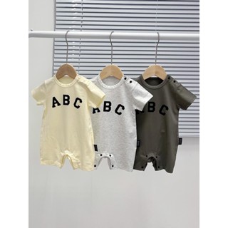 嬰兒連體衣夏裝薄款哈衣男女寶寶短袖字母爬服0-6個月新生兒衣服
