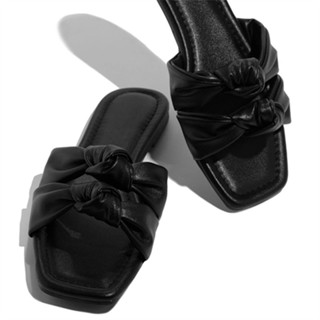 涼鞋大碼女式夏季新款 PU 材質外穿鏤空蝴蝶結戶外沙灘拖鞋