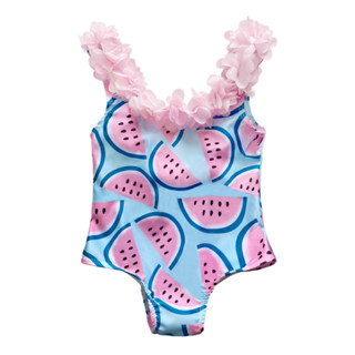 夏季新款兒童泳衣西瓜印花中兒童泳裝女童花邊比基尼泳衣 現貨