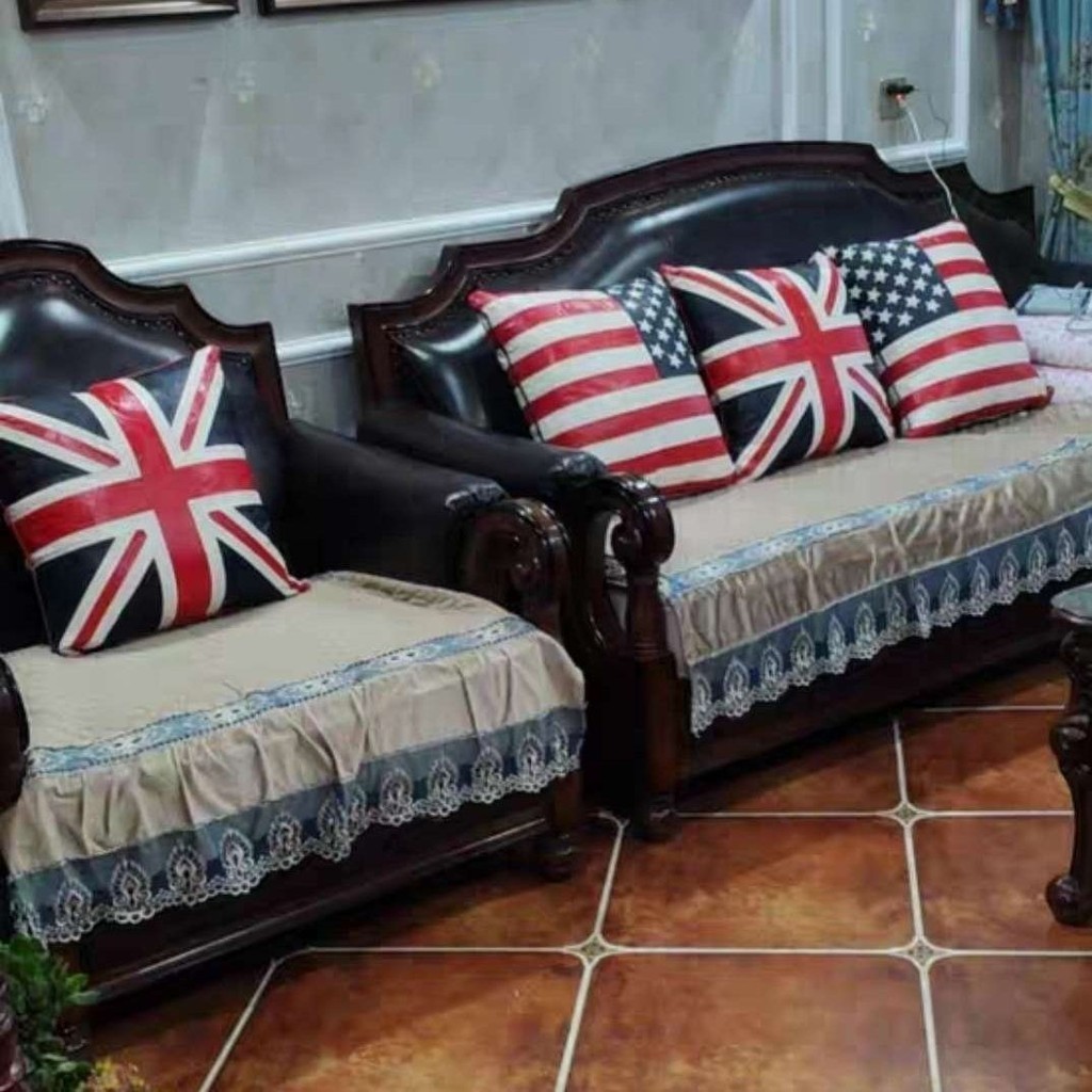 【新款上架 24H出貨】真皮頭層綿羊皮沙發抱枕靠墊客廳歐式家用英倫風米字旗靠枕擺裝飾