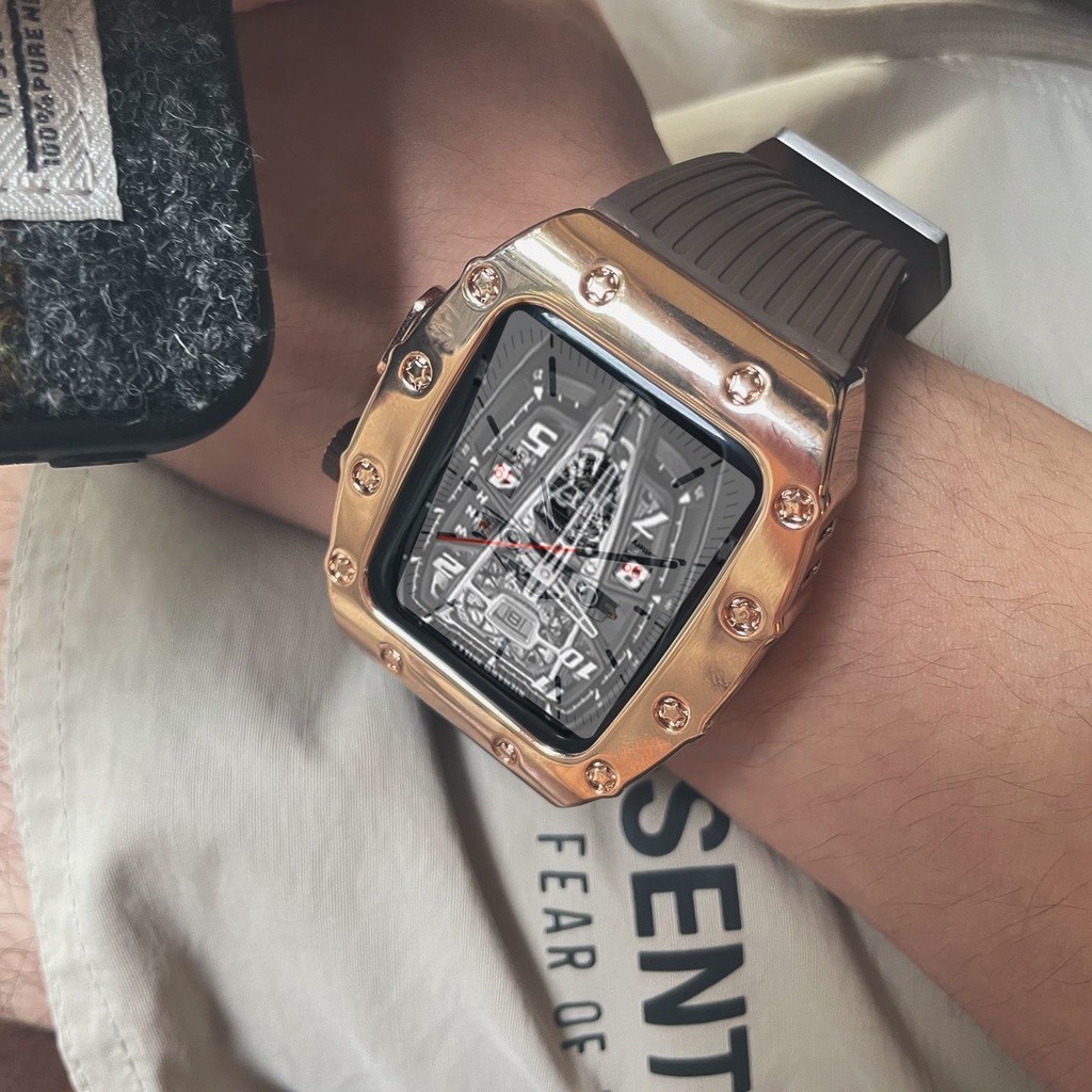 48hr出貨 RM改裝AP橡樹錶帶 不鏽鋼錶殼 Apple Watch9 8 S7 45mm 44mm 男款矽膠 錶帶