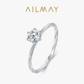 Ailmay 925 純銀簡單透明氧化鋯手指戒指適合婚禮珠寶