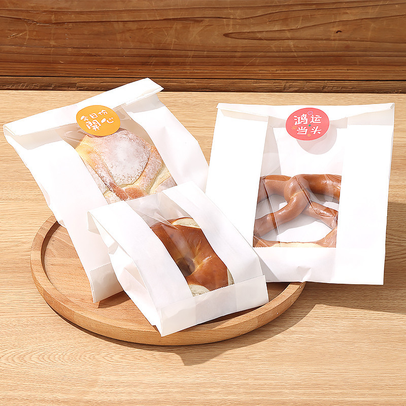 【現貨】【麵包袋】牛角包鳳梨餐包切片面包吐司防油紙袋 開窗 烘焙包裝 甜甜圈打包袋