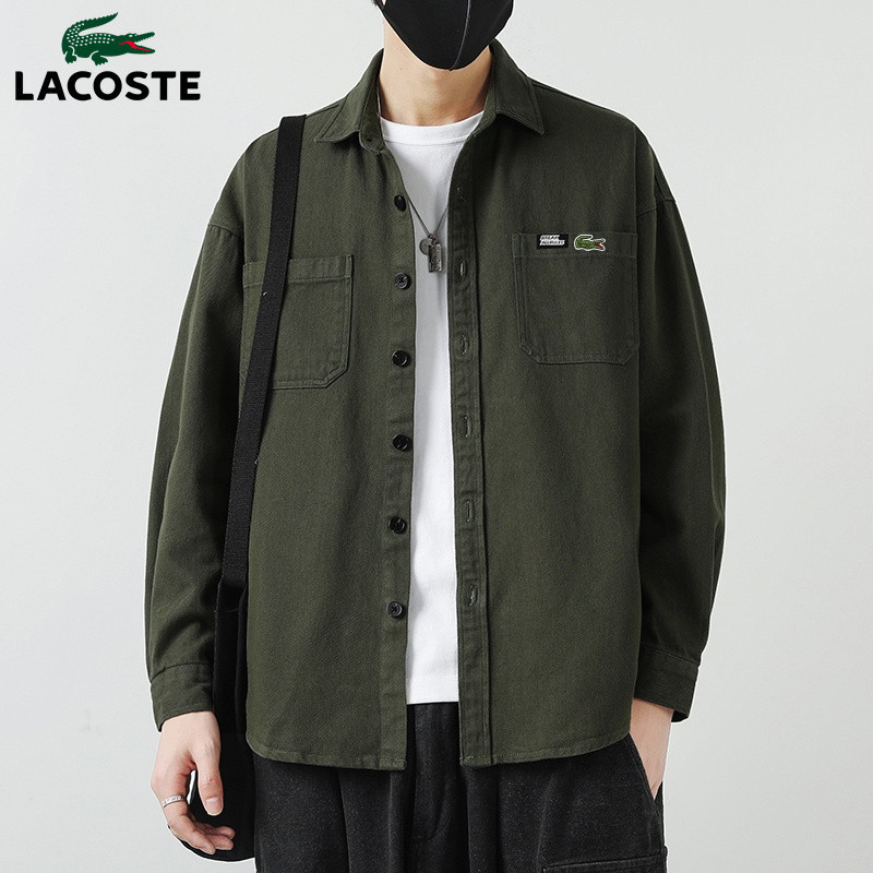 Lacoste復古寬鬆型男裝港風工裝襯衫春秋棉質長袖襯衫外套男裝HF-6692 M-4XL