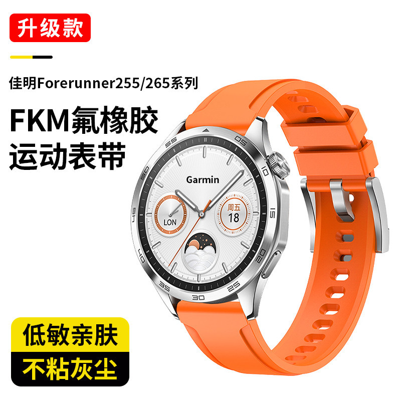 佳明Forerunner255/255M/265/265M/745氟橡膠錶帶Garmin Vivoactive4手錶帶V