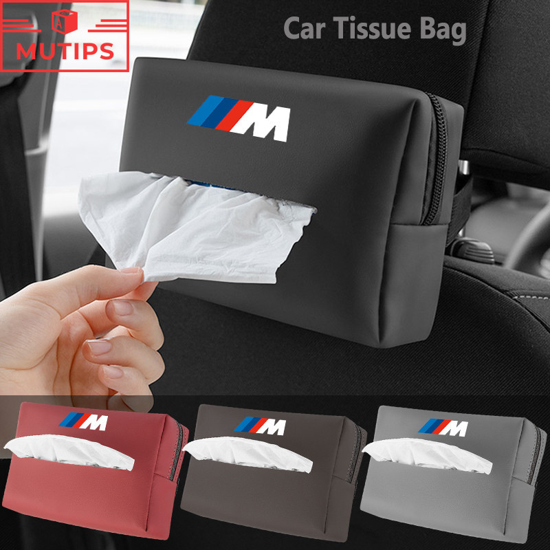 BMW 寶馬 M 汽車座椅靠背皮革紙巾盒架汽車遮陽板紙巾收納袋適用於 E46 E36 F10 F30 E90 X3 F2